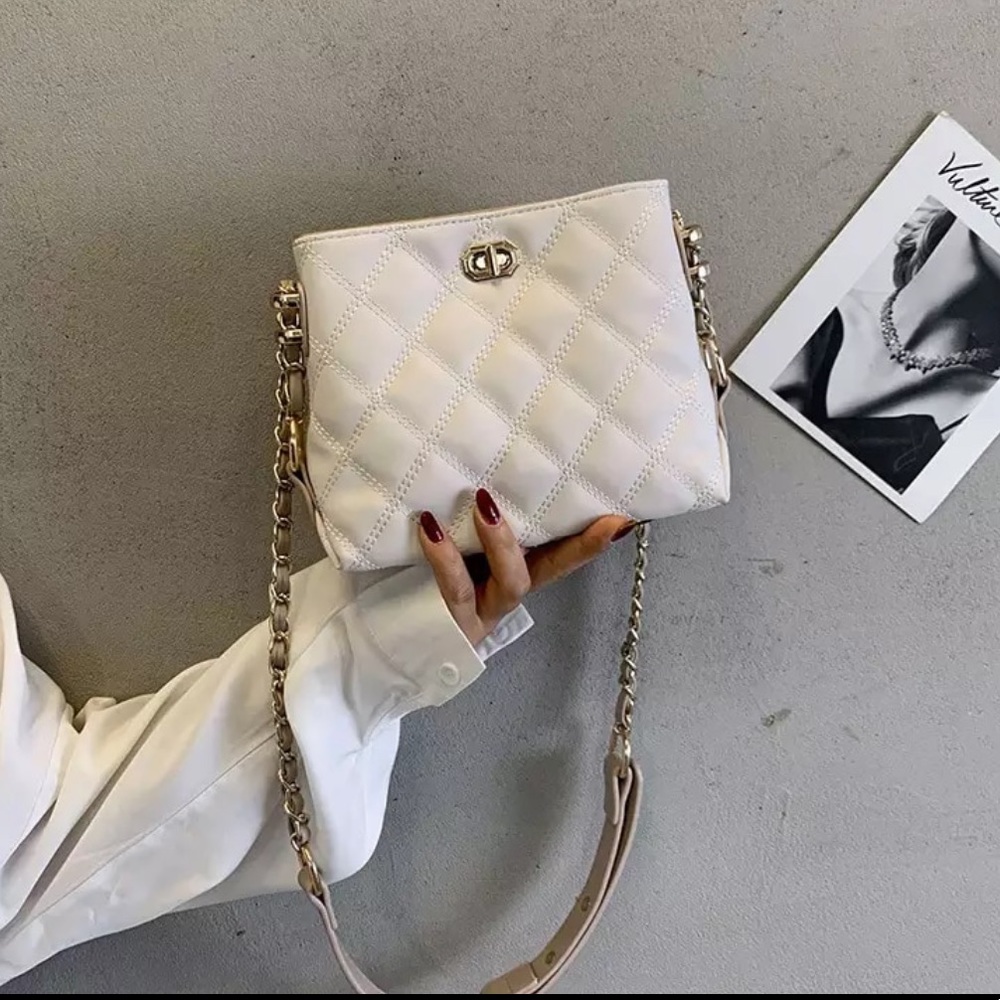 New white quilted purse